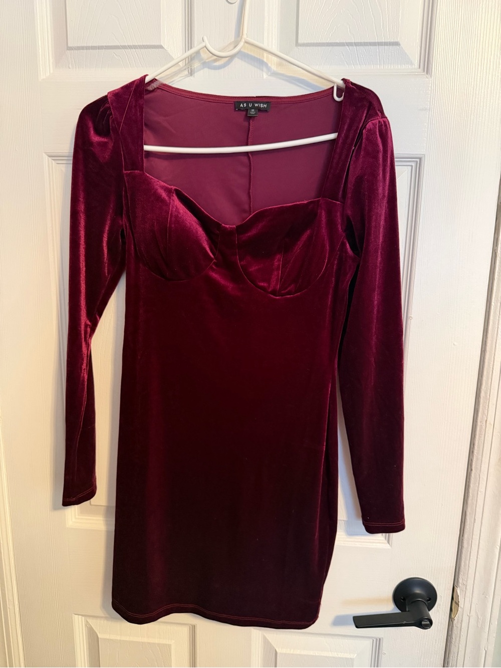 As U Wish Burgundy Velvet Long-Sleeve Mini Dress